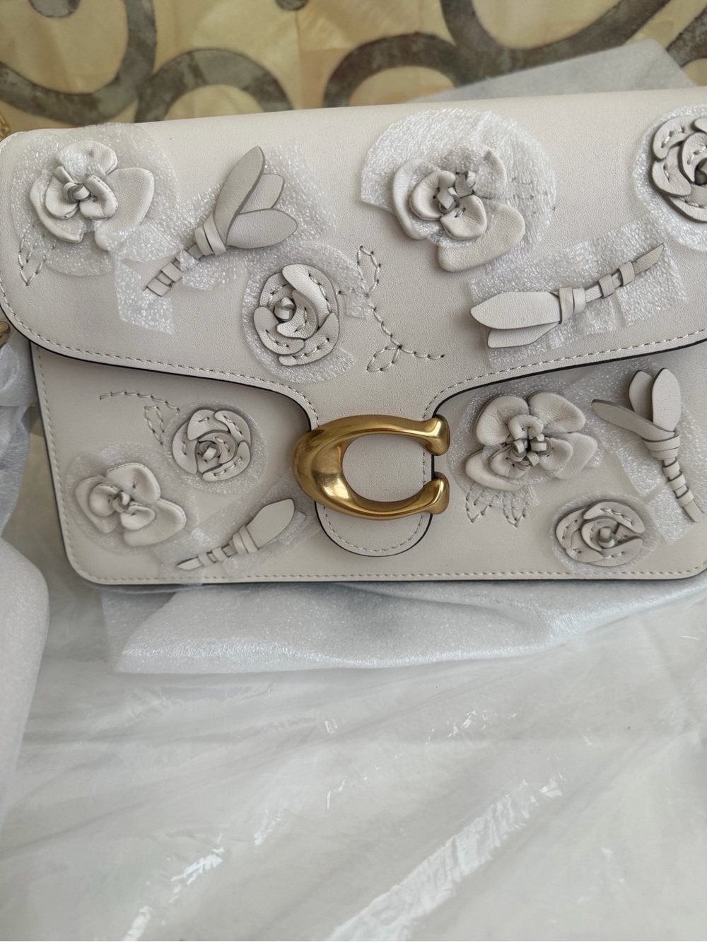 NWT Coach Chalk Off White Floral Embellishment Chain Tabby 26 Bag - Picture 7 of 17